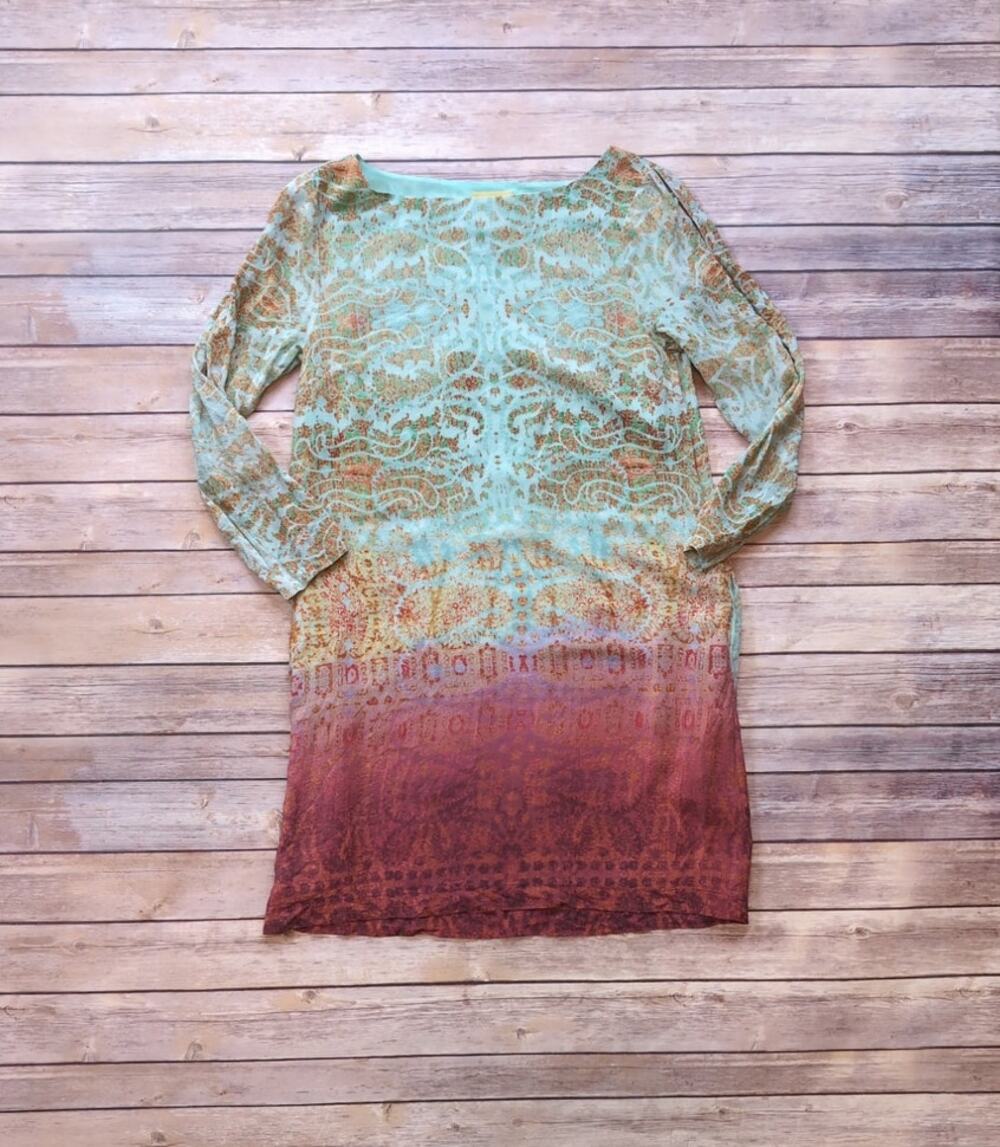 Anthropologie Maeve Silk Cleome Open Sleeve Tunic Pullover Dress - Size Small